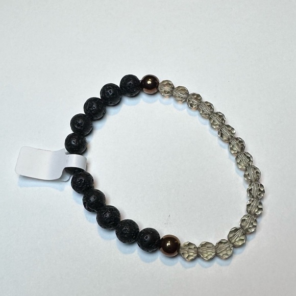 Lava stone stretch bracelet with glass beads handmade - Picture 1 of 4